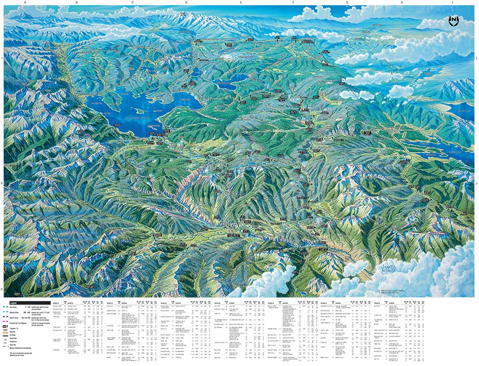 West Yellowstone Elevation Map Yellowstone National Park Wyoming/Montana - Trail Tracks Panoramic Hiking  Maps